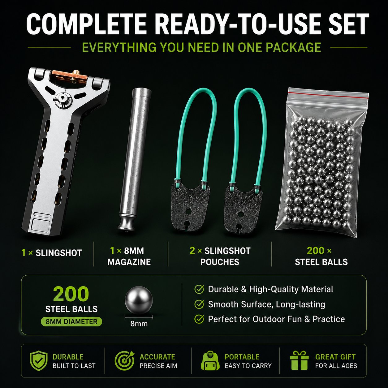 Limited-Time 50% OFFProfessional Telescopic Aluminum Alloy Auto-Loading Slingshot Full Kit (200 Steel Balls)