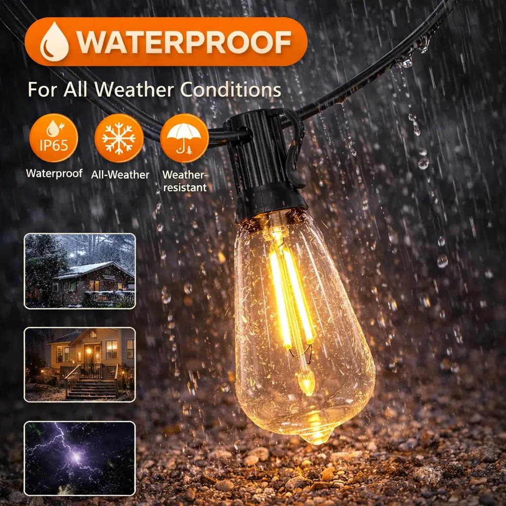 IP65 weather-resistant solar outdoor string lights in rain IP65 weather-resistant solar outdoor string lights in rain