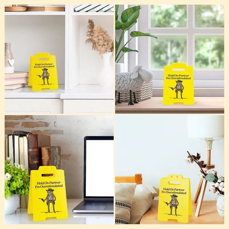 Product Introduction of Hold On Partner I'm Overstimulated Humorous Desk Sign - Stress Relief Gifts for Colleagues, Funny Office Decor for Coworkers and Friends, desk accessory, quirky work, desk sign ,office humor decor 1