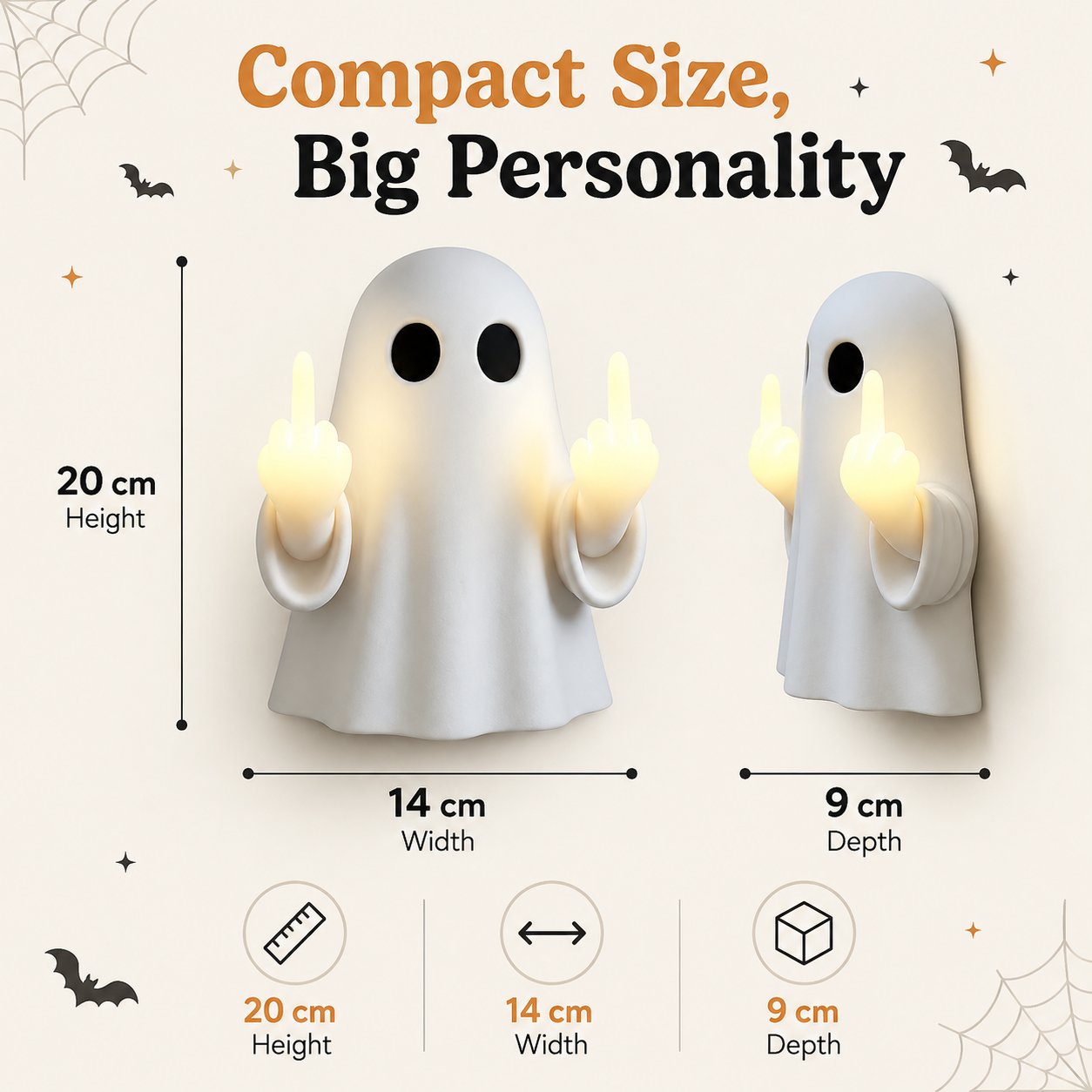 Funny Middle Finger Ghost Night Light dimensions and product features