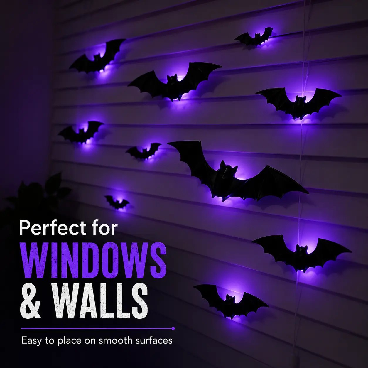 Bendable three-dimensional Halloween bat wall stickers with adjustable wings