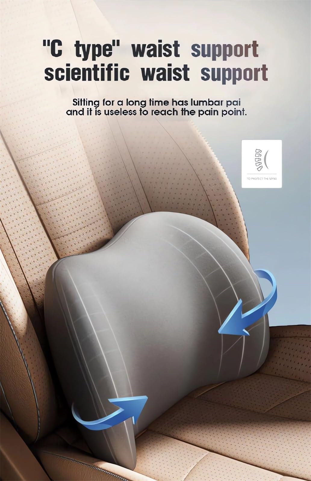 Ergonomic curved lumbar support cushion for car seat lower back