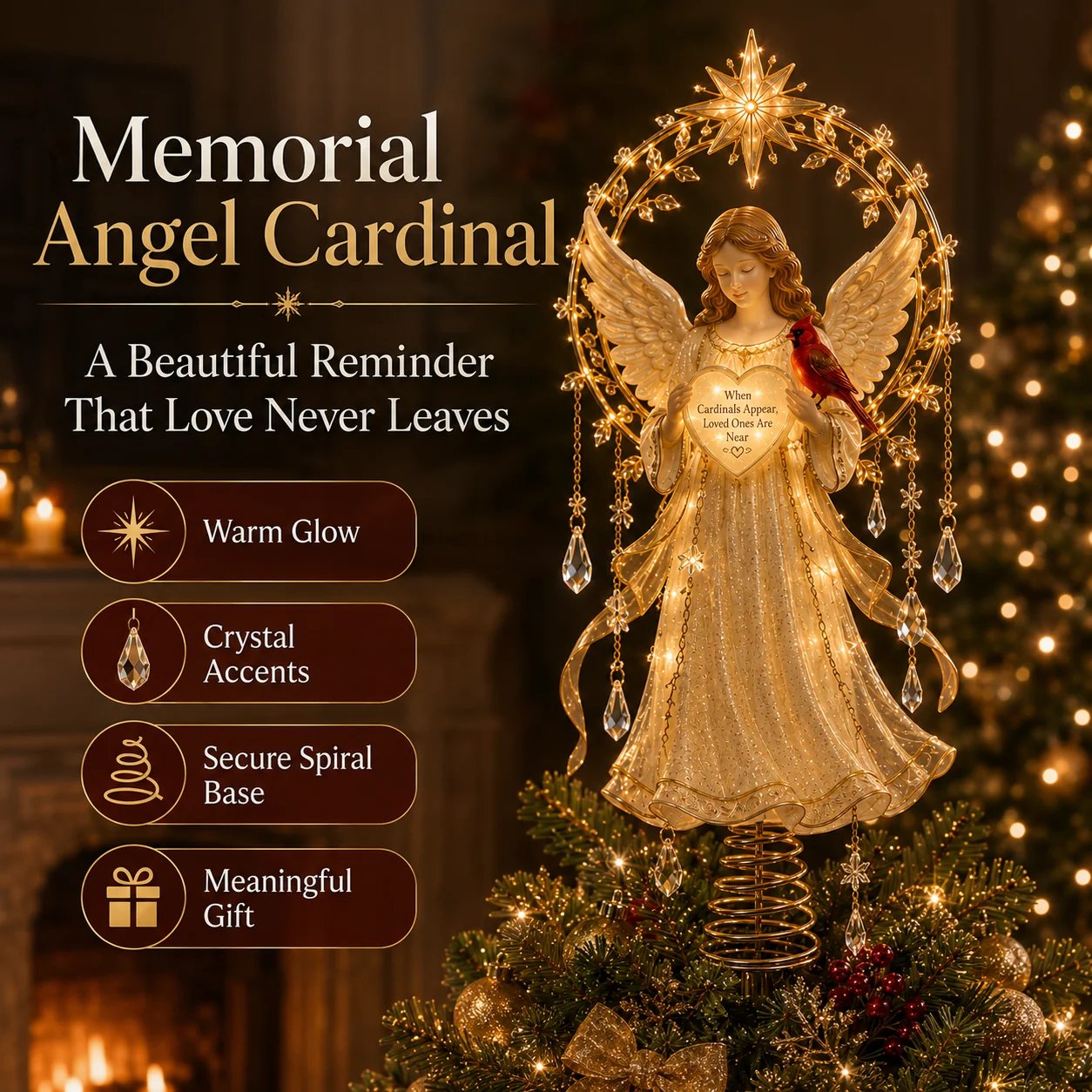 Memorial Angel Cardinal Tree Topper