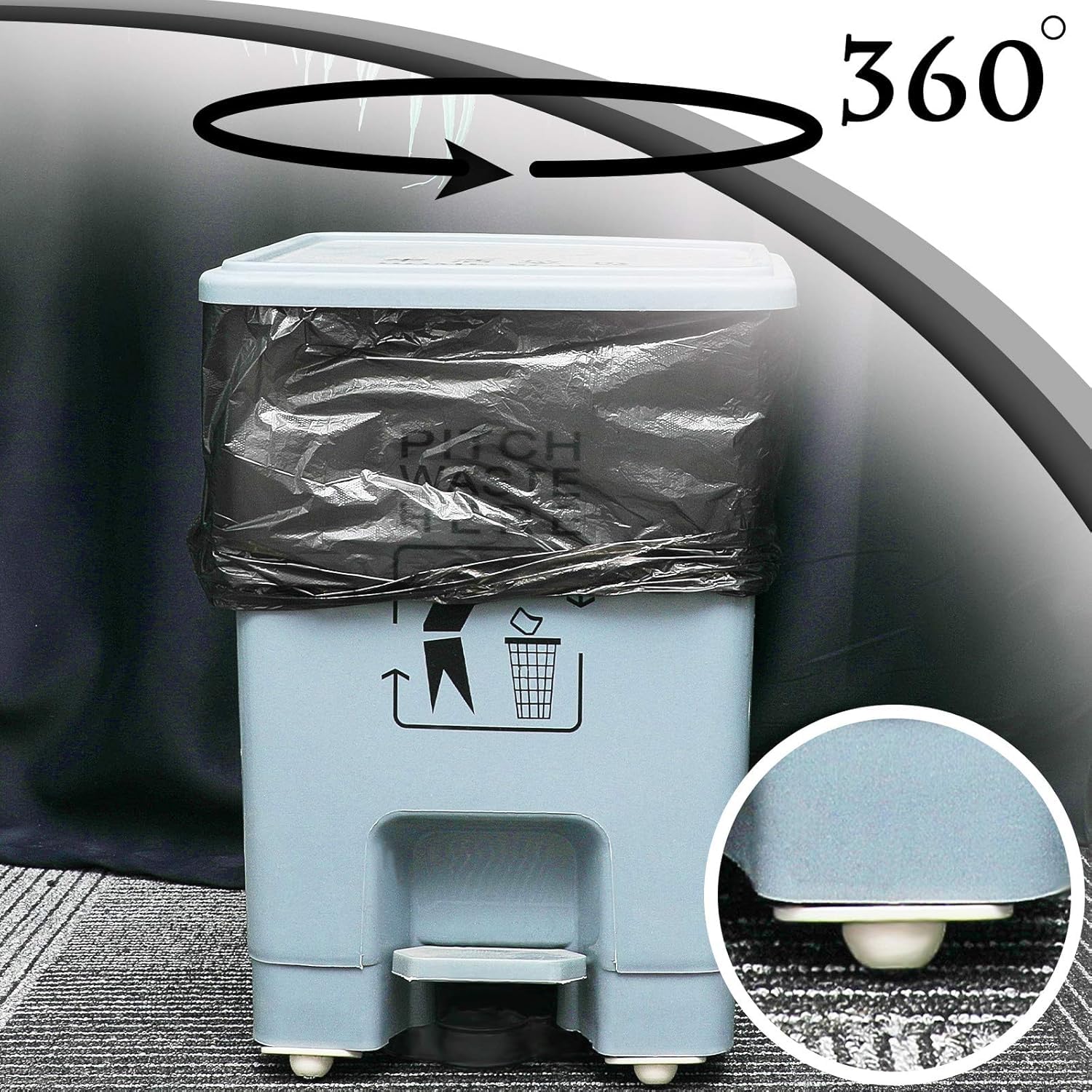 Trash Can with Base Rollers