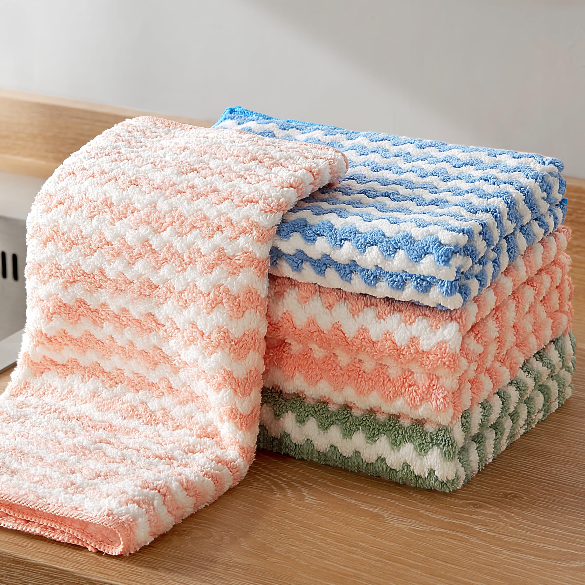 5 Pack Premium Microfiber Cleaning Towels in Pink, Blue, and Green