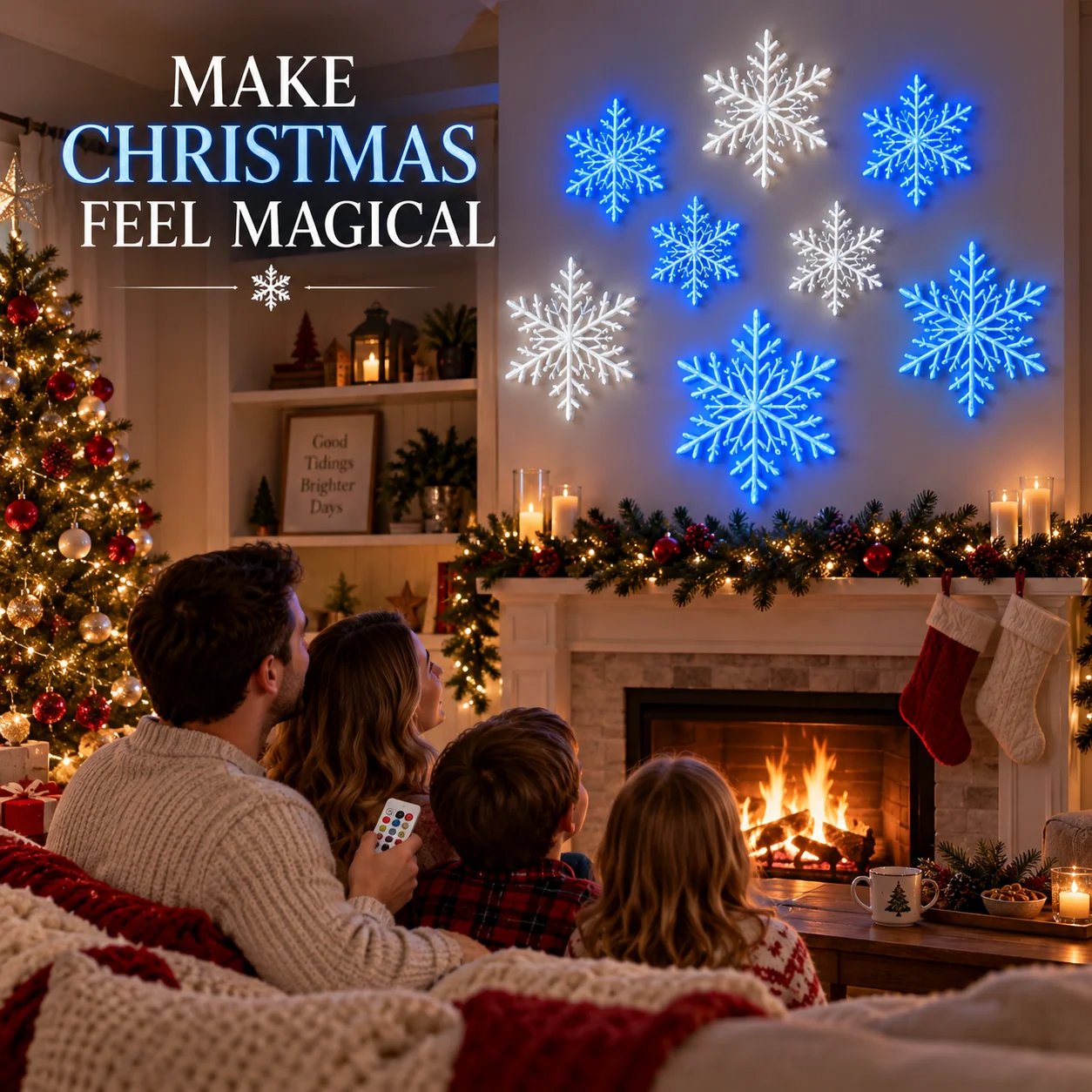 Schneeflocken-Wandlichter als Weihnachtsdekoration im Zuhause Schneeflocken-Wandlichter als Weihnachtsdekoration im Zuhause