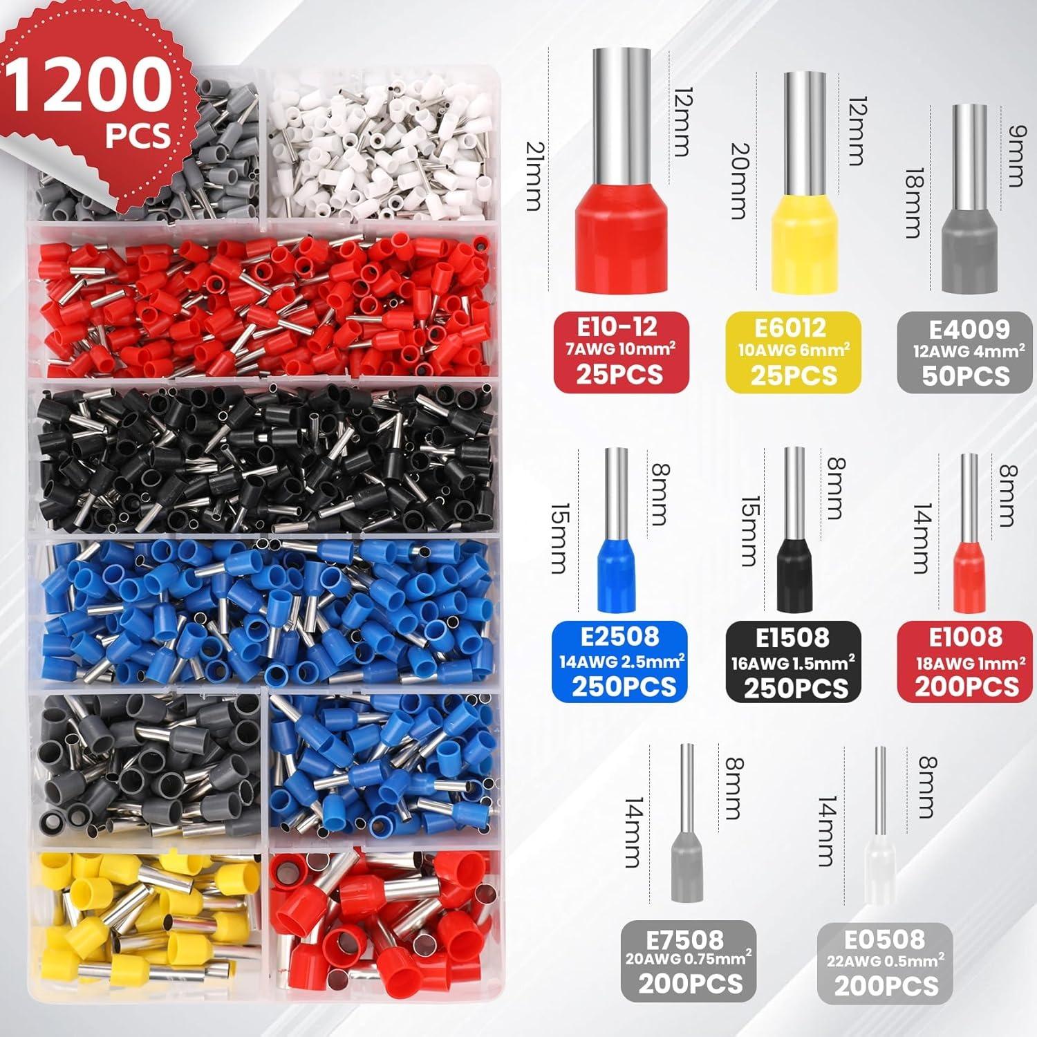 Crimping Pliers: Ferrule Crimping Tool With 1200PCS 0.25-10mm² Terminals Set for Ferrule AWG 23-7 Wire End Ferrule Connectors Can Be Used for Equipment Wiring Project, and So On