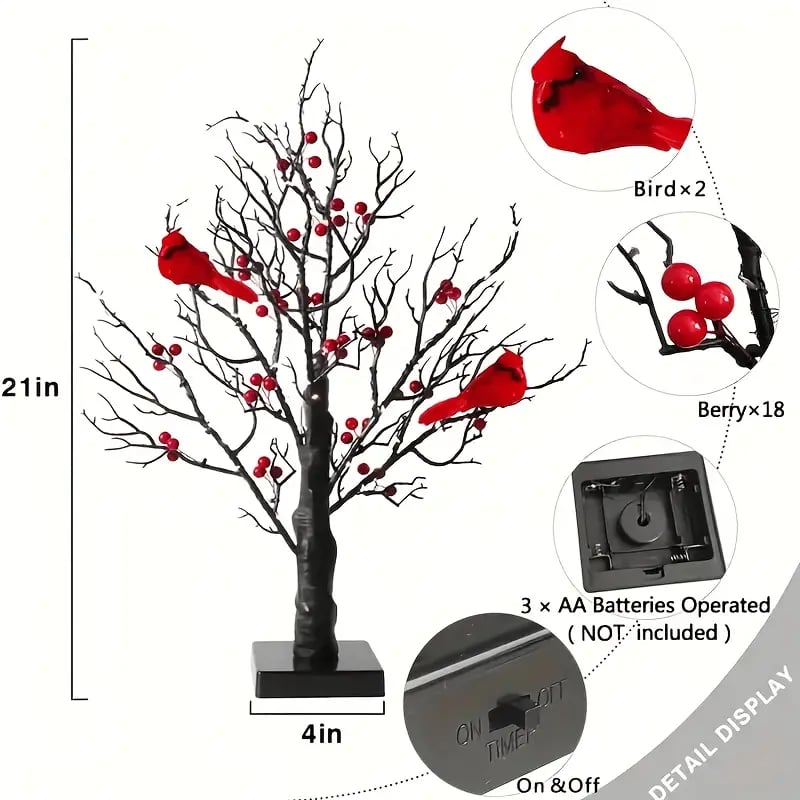 Compact 21-inch LED vintage glowing tree for tabletop holiday decor