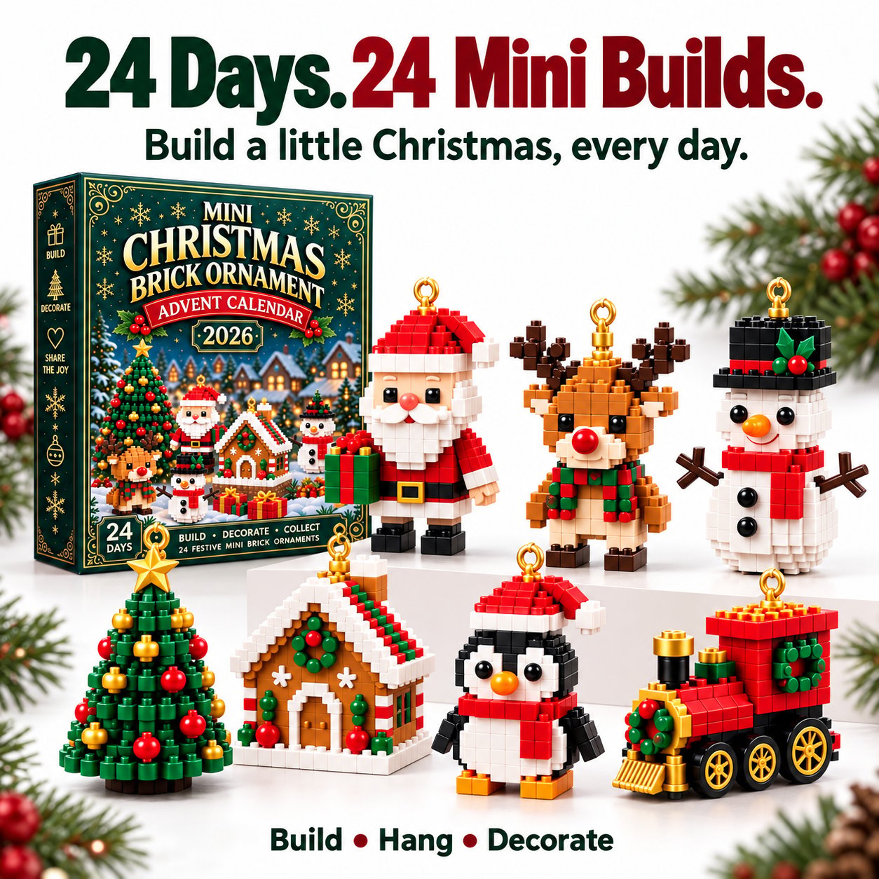 Christmas brick advent calendar with Santa, reindeer, snowman and festive miniature builds