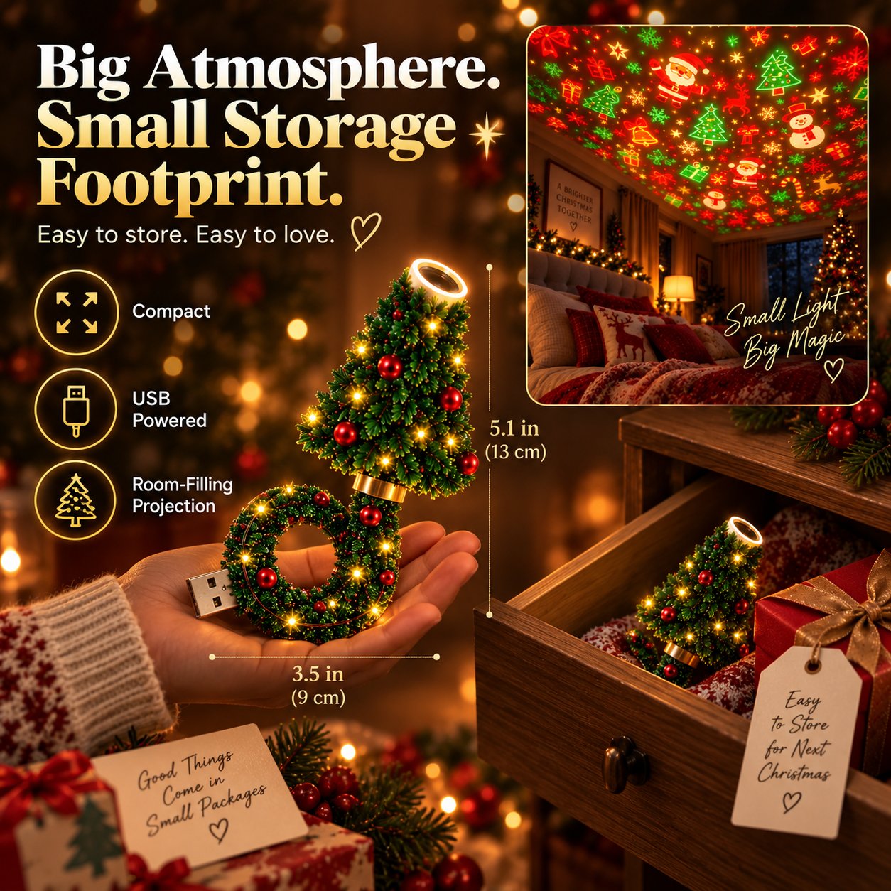 Compact Cozy Lamp Christmas projector