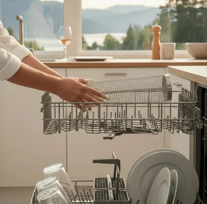 Dishwasher with clean grill baskets