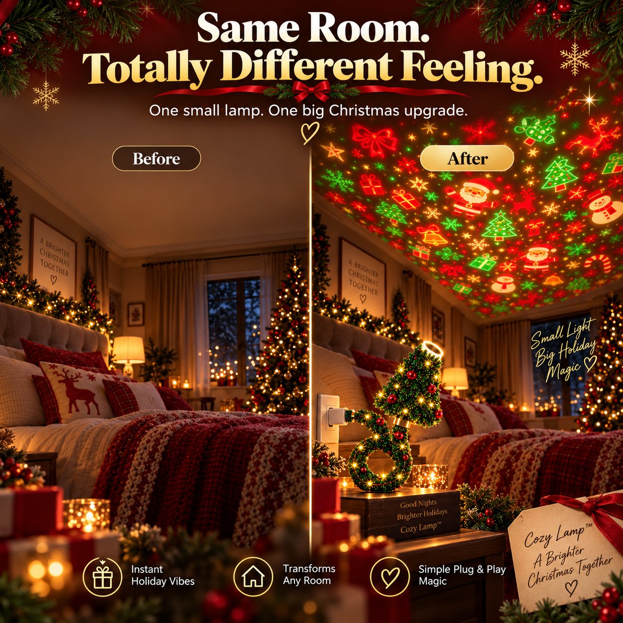 Room transformed with Christmas ceiling projection