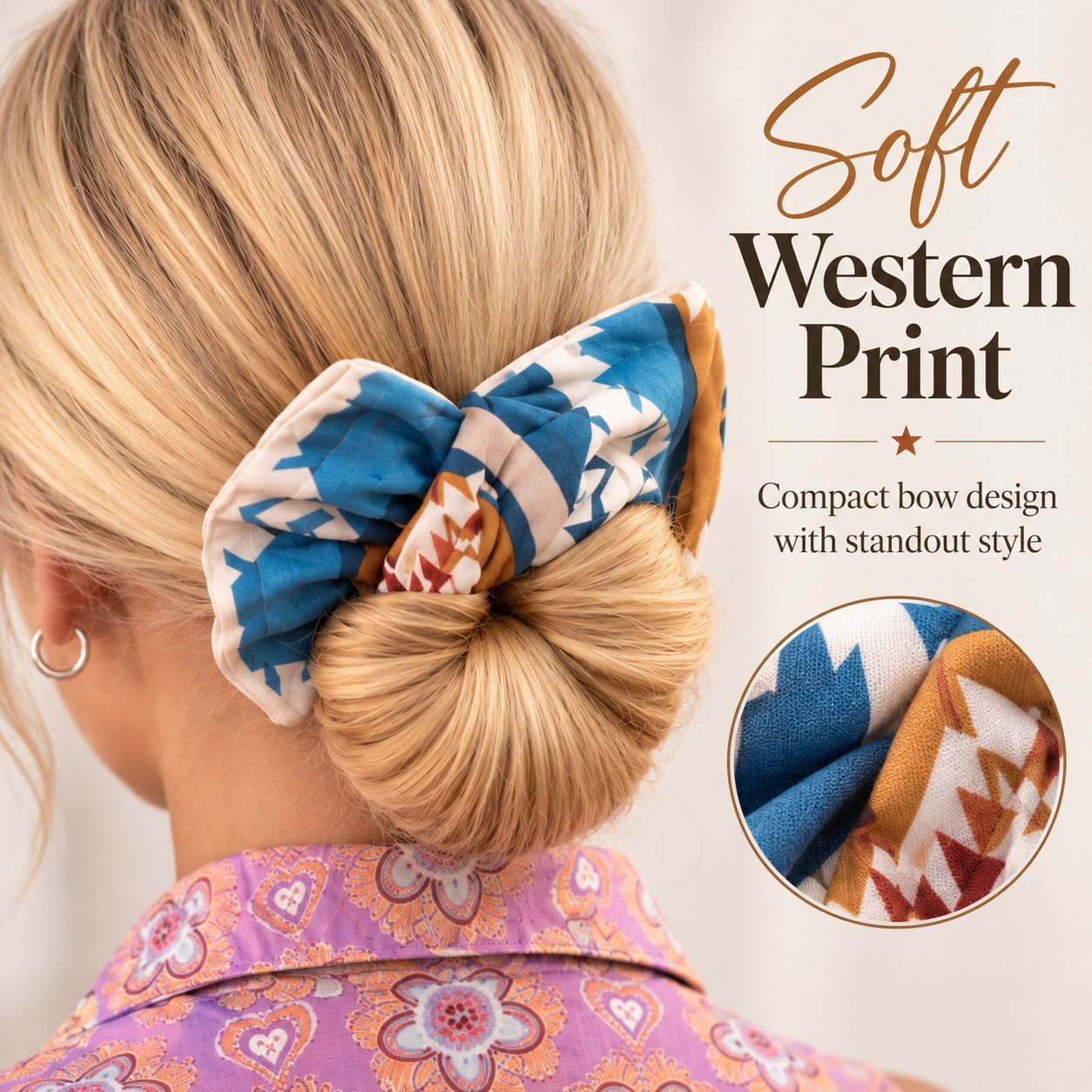 Western print hair bow detail