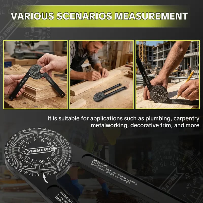 Miter saw protractor used for crown molding and woodworking