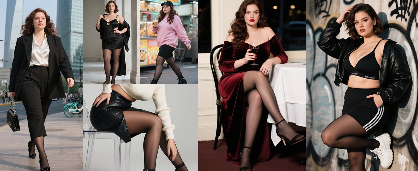 plus Size Sheer Tights for Women, 20D Black pantyhose for women