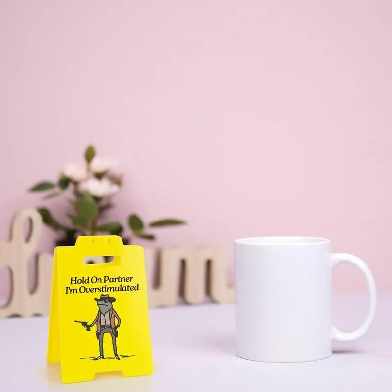 Product Introduction of Hold On Partner I'm Overstimulated Humorous Desk Sign - Stress Relief Gifts for Colleagues, Funny Office Decor for Coworkers and Friends, desk accessory, quirky work, desk sign ,office humor decor 4