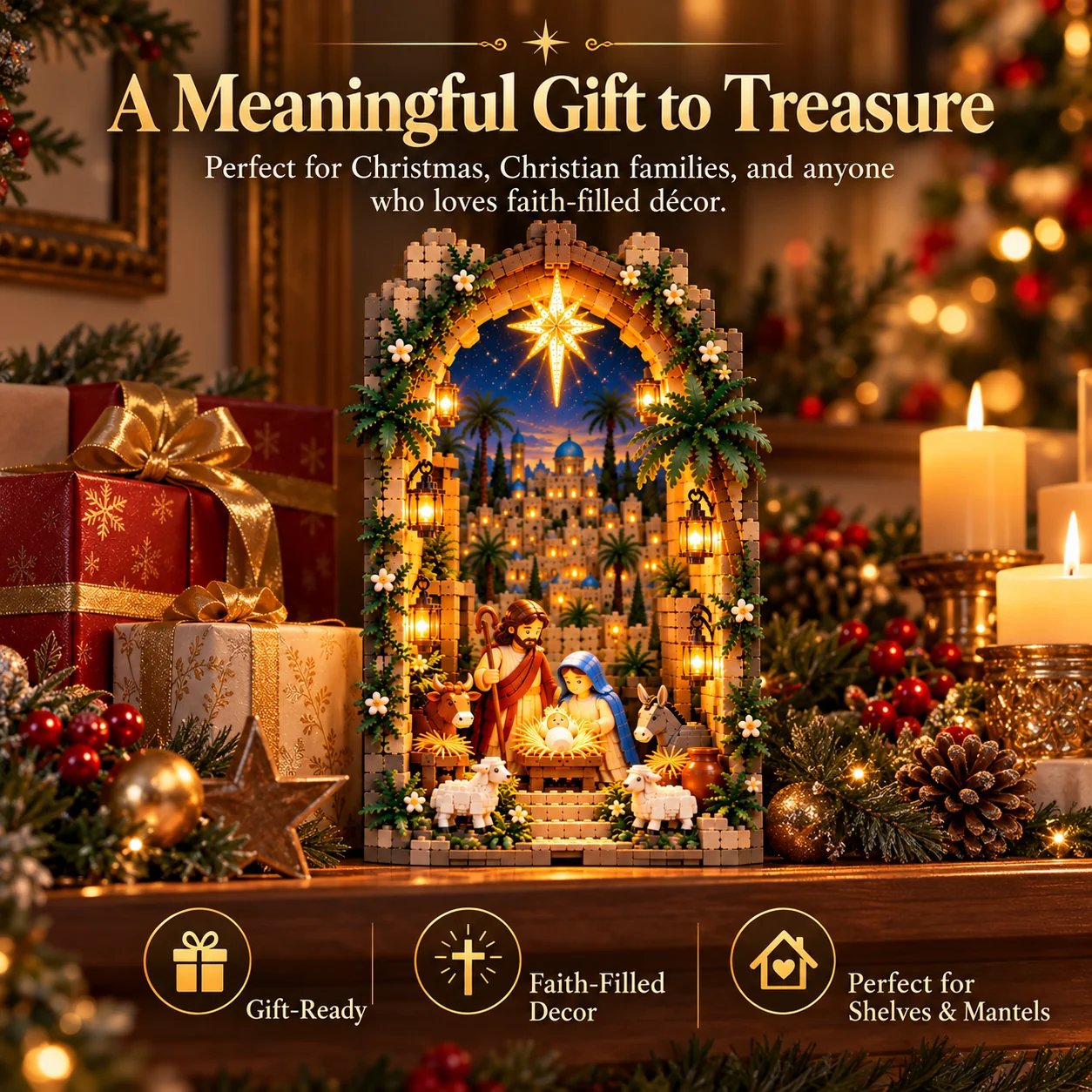 Lighted Bethlehem Nativity Book Nook presented as Christmas gift