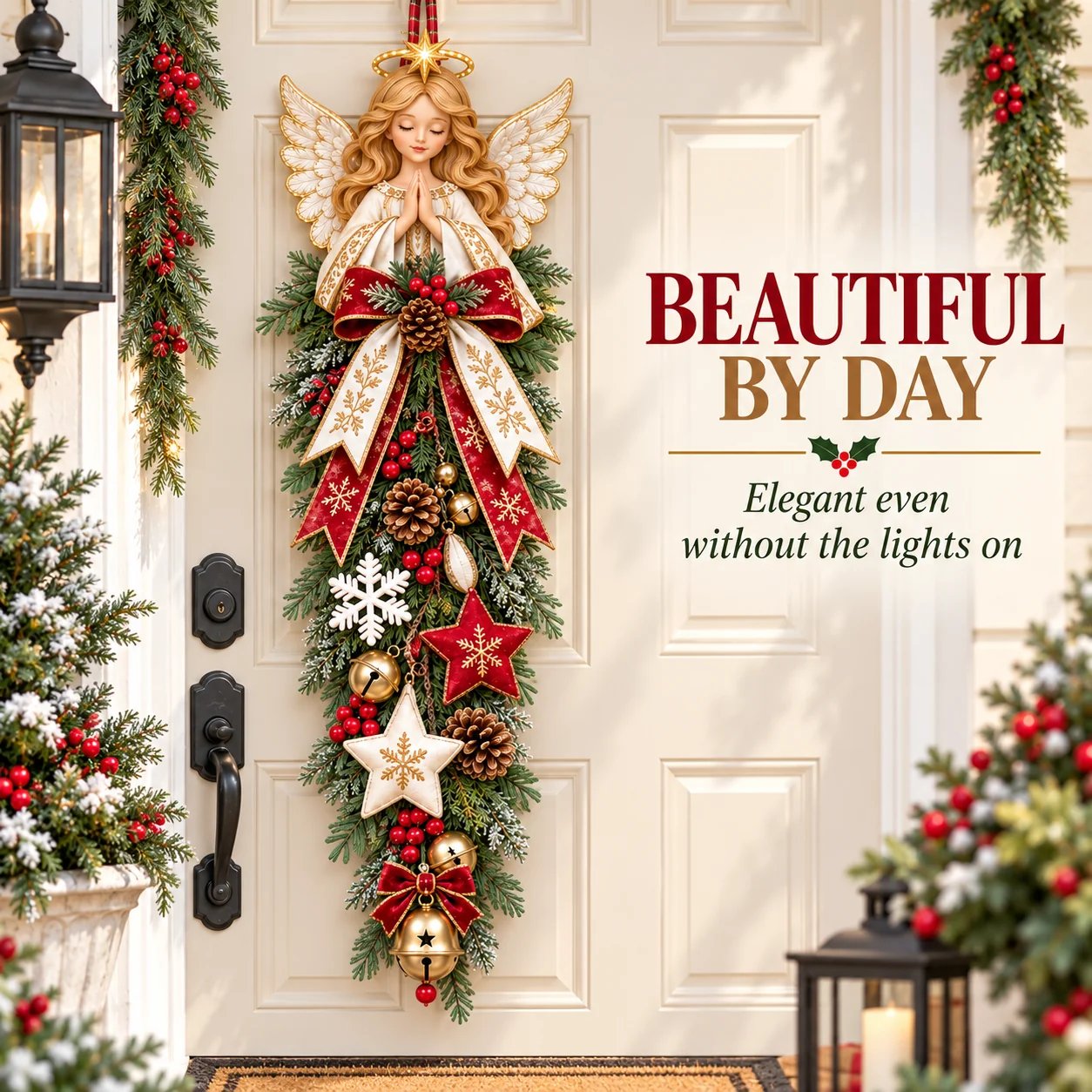 Angel Christmas Door Swag Daytime View