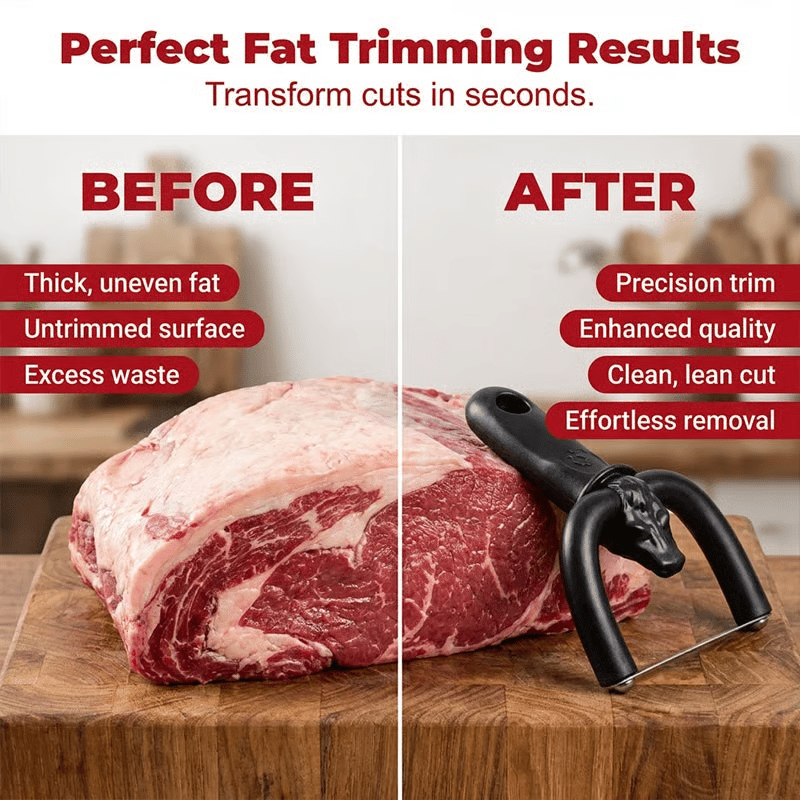 Meat fat trimmer for brisket and barbecue prep