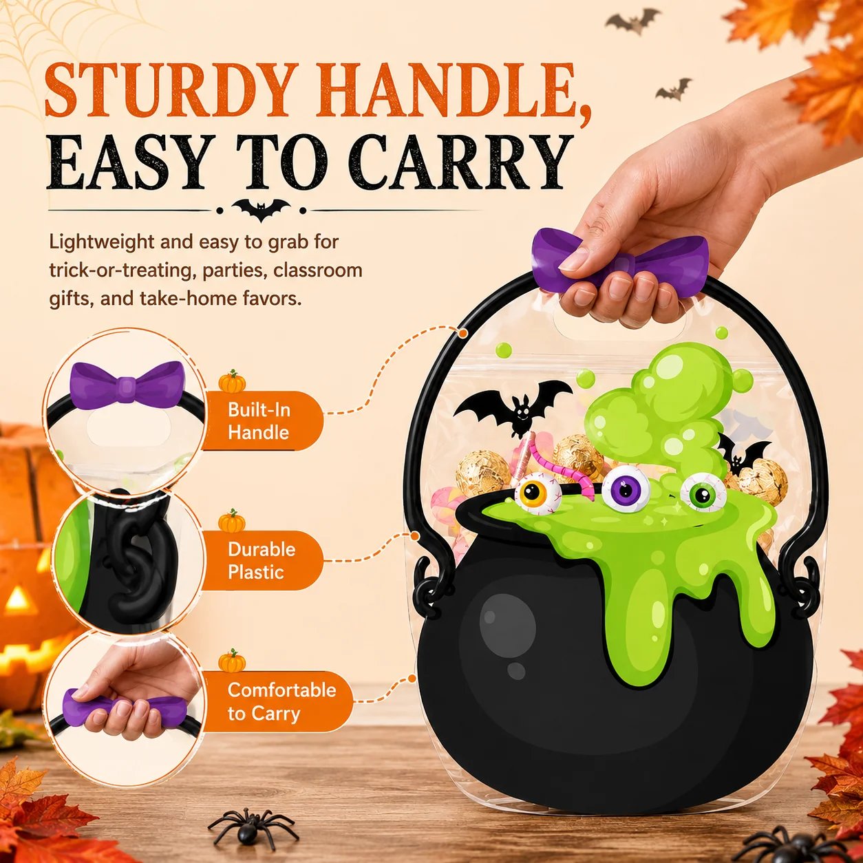 Halloween treat bag built in carry handle