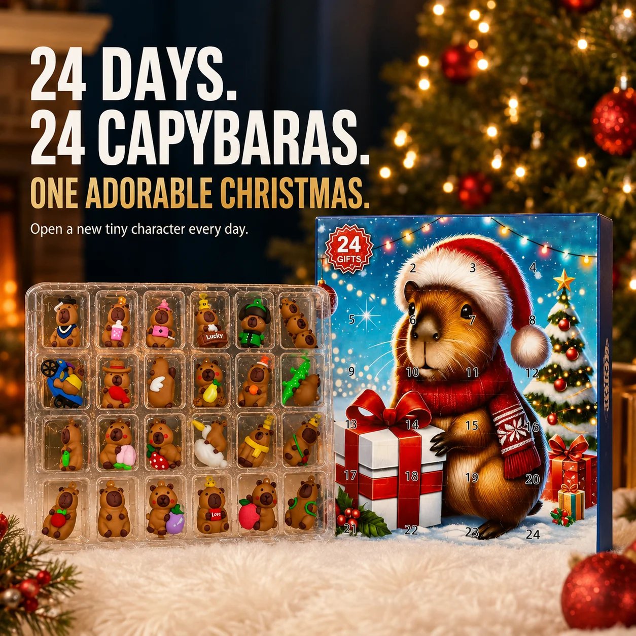 Capybara figurines displayed after Christmas