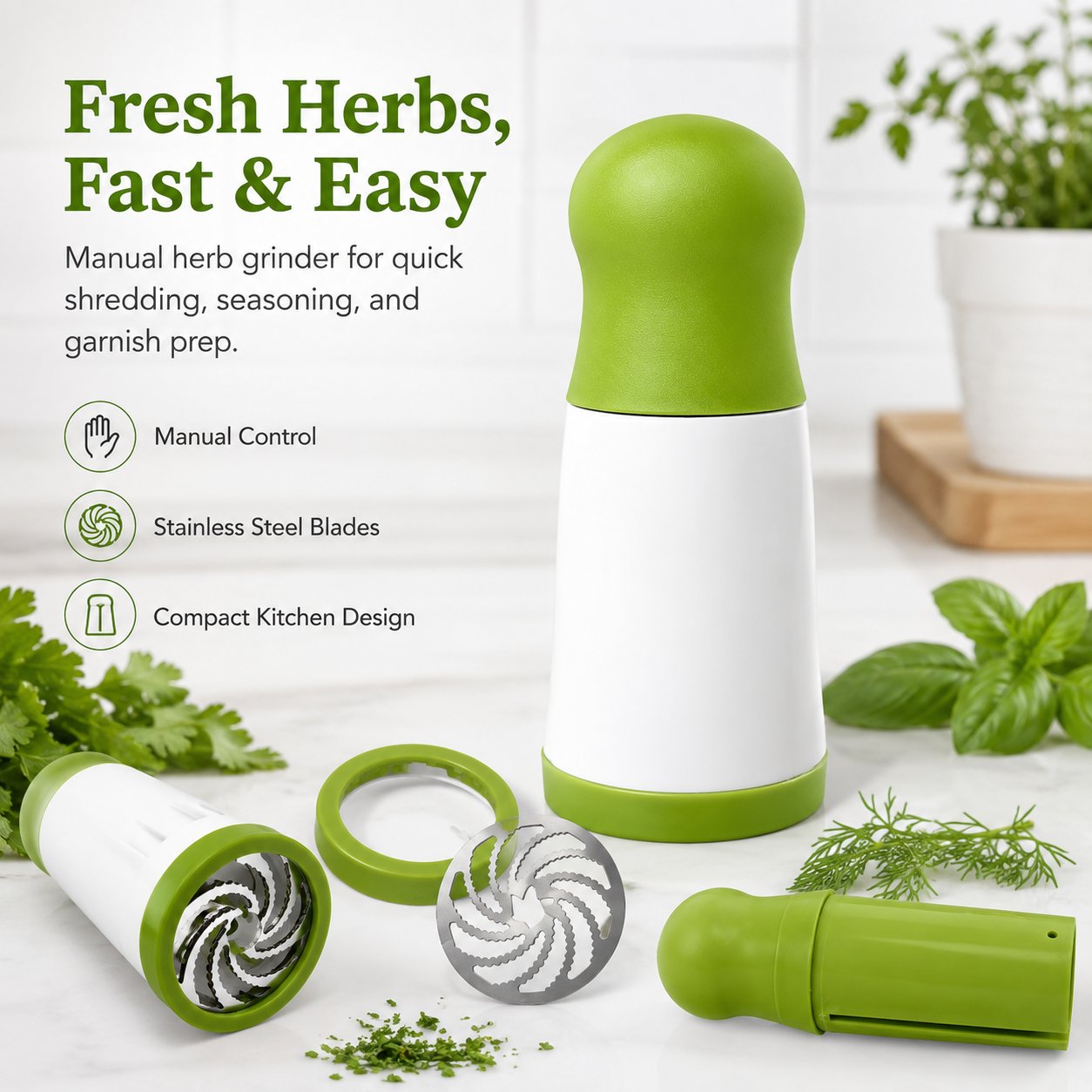 Clear chamber compact manual herb grinder design