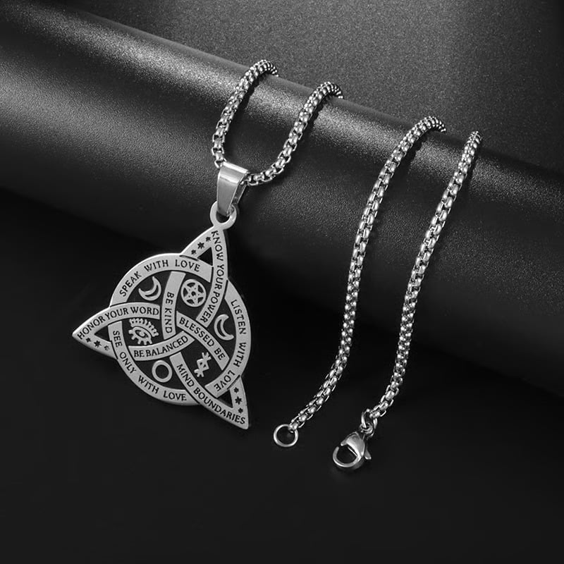 Steel and titanium Triple Goddess Triquetra Necklace Celtic Knot Irish Christian Trinity Knot Pendant - Silver