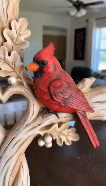 Cardinal heart tree cross wood carving