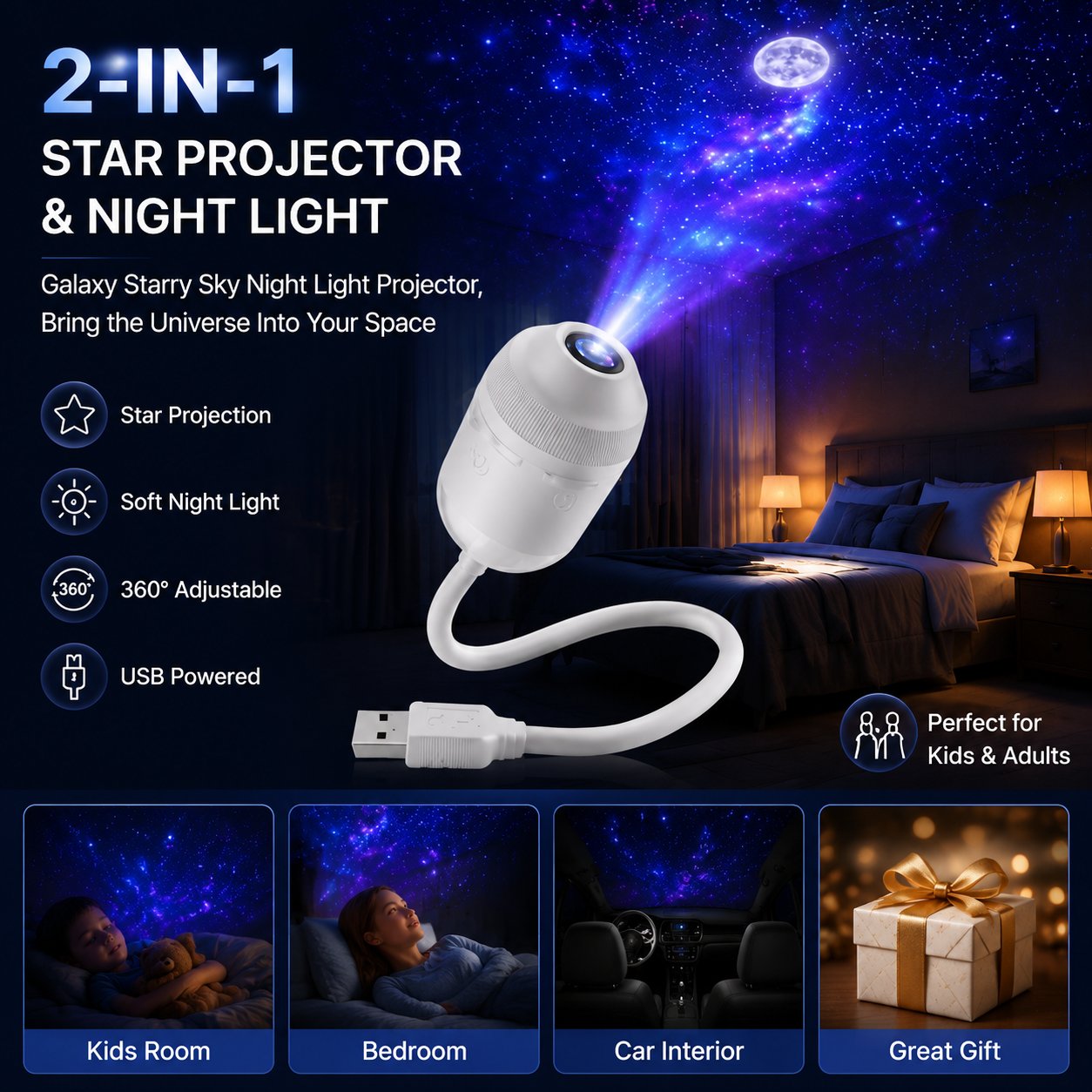 2-in-1 Star Projector and Night Light Overview
