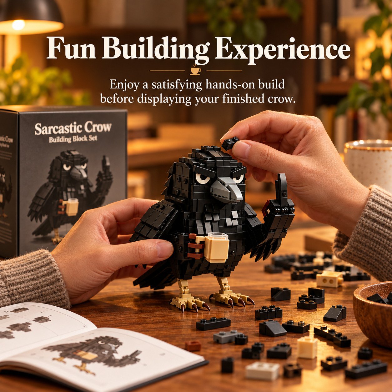Sarcastic crow building block decoration