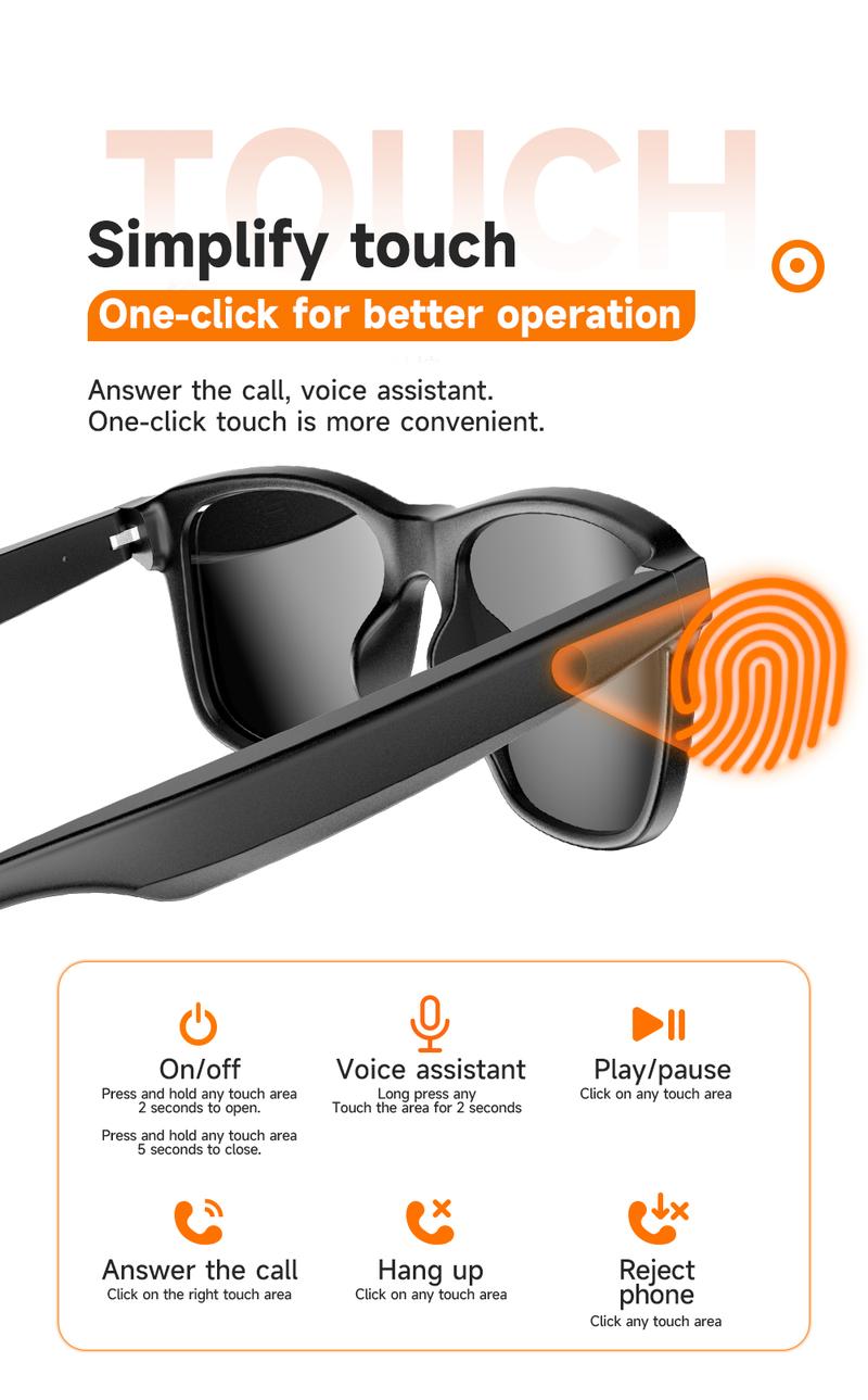 Smart Bluetooth Audio Sunglasses – Unisex Sports Eyewear with Built-in Mic & Speakers, UV Protection, Perfect for Summer & Outdoor Activities Smart Bluetooth Audio Sunglasses – Unisex Sports Eyewear with Built-in Mic & Speakers, UV Protection, Perfect for Summer & Outdoor Activities
