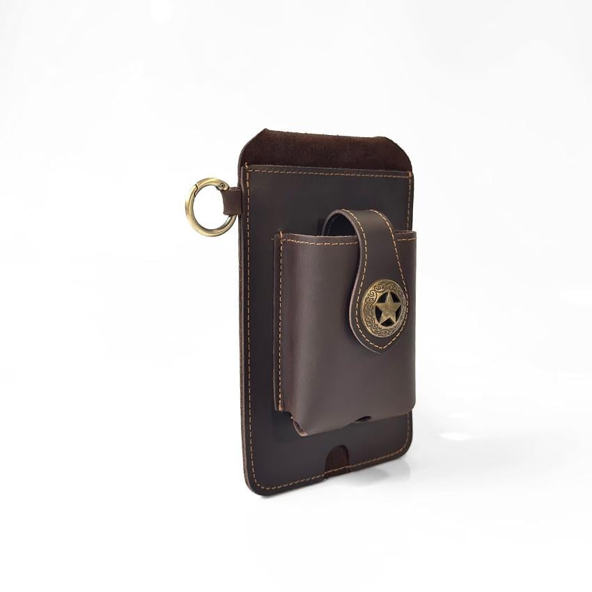 Vintage Cowhide Belt Waist Bag for Men - Multifunctional Phone & Card Holder with Keychain Genuine leather Belt Bag hiking waist bag Leather phone case with belt loops cell phone holster Keychain Holder bag  for Outdoor Hiking Travel bag hip