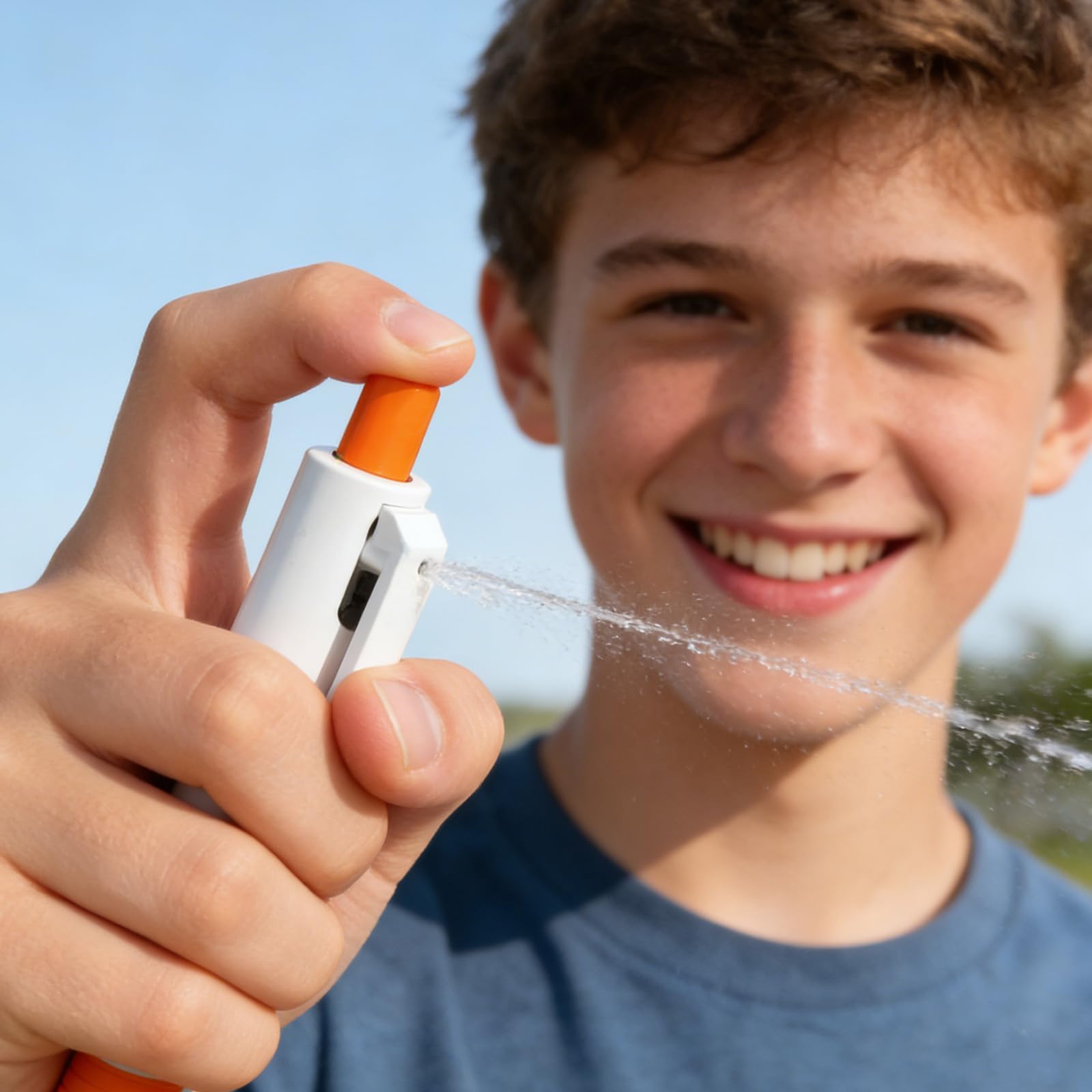 Teenager using spray pen