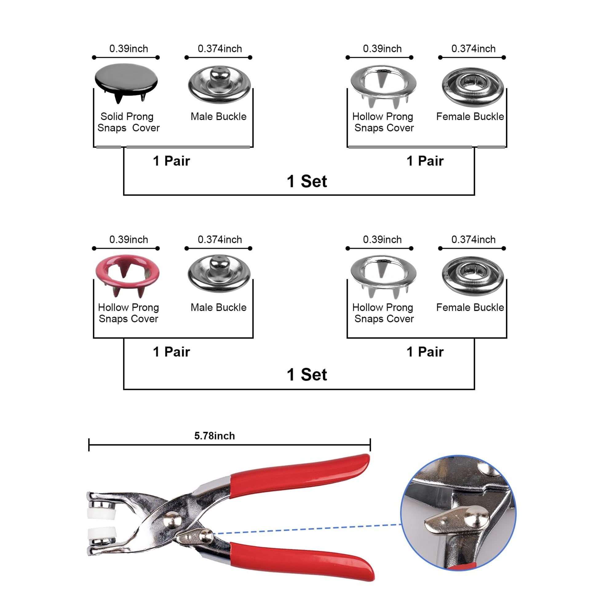 Snap Button Pairing and Dimensions