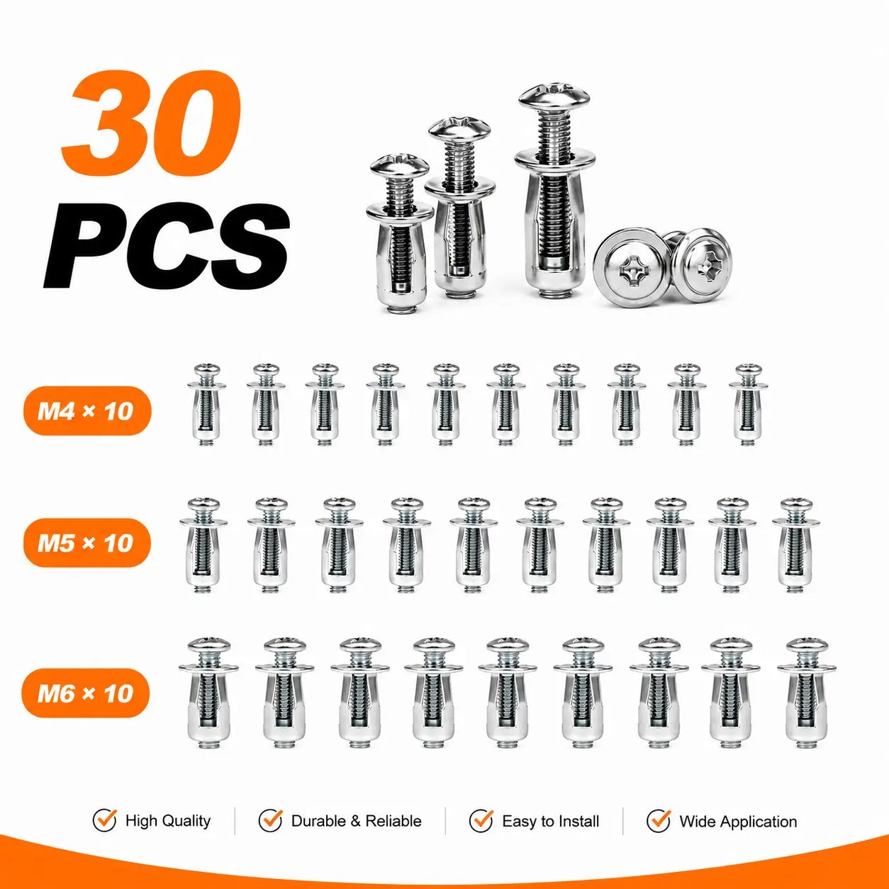 30Pcs/90Pcs Heavy-Duty Carbon Steel Button Rivet Locking Nuts Set - 30 pcs