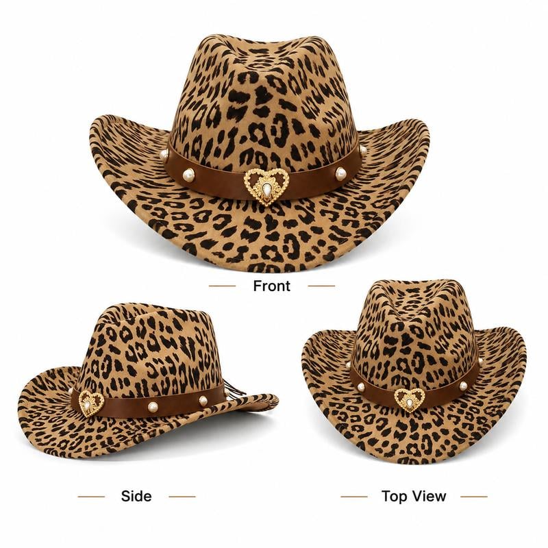 Leopard cowboy hat front side and top views