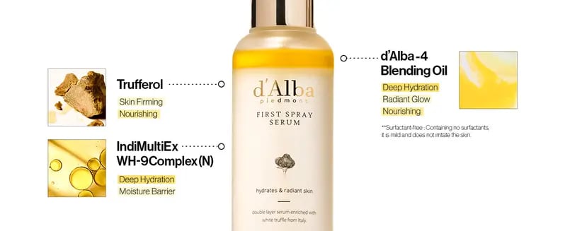 Product Introduction of D'alba Piedmont Italian White Truffle First Spray Serum, Vegan Skin Care, Light-weight Face Moisturizer, Glow Serum for Radiant Skin, Non Comedogenic, All In One Mist, Korean Skin Care 100ml 3