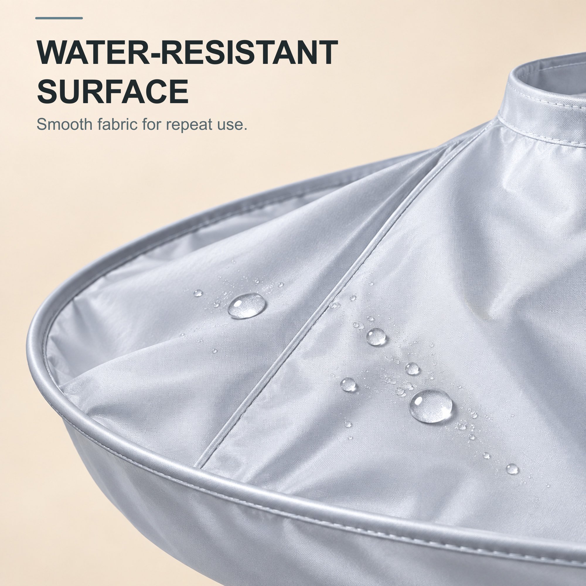 Water-resistant smooth surface of reusable silver hair cutting cape