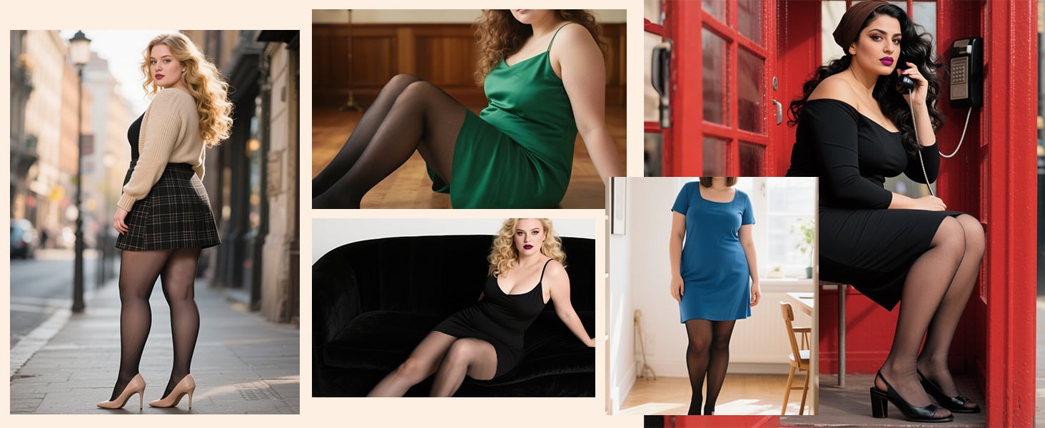 plus Size Sheer Tights for Women, 20D Black pantyhose for women