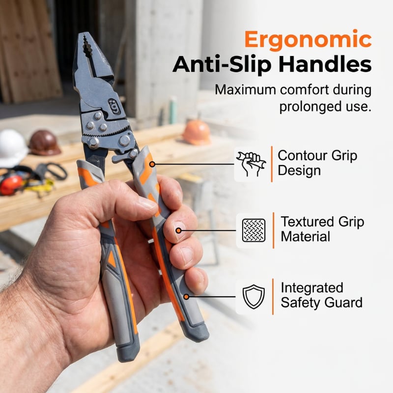 Ergonomic anti-slip handles on industrial ratchet pliers
