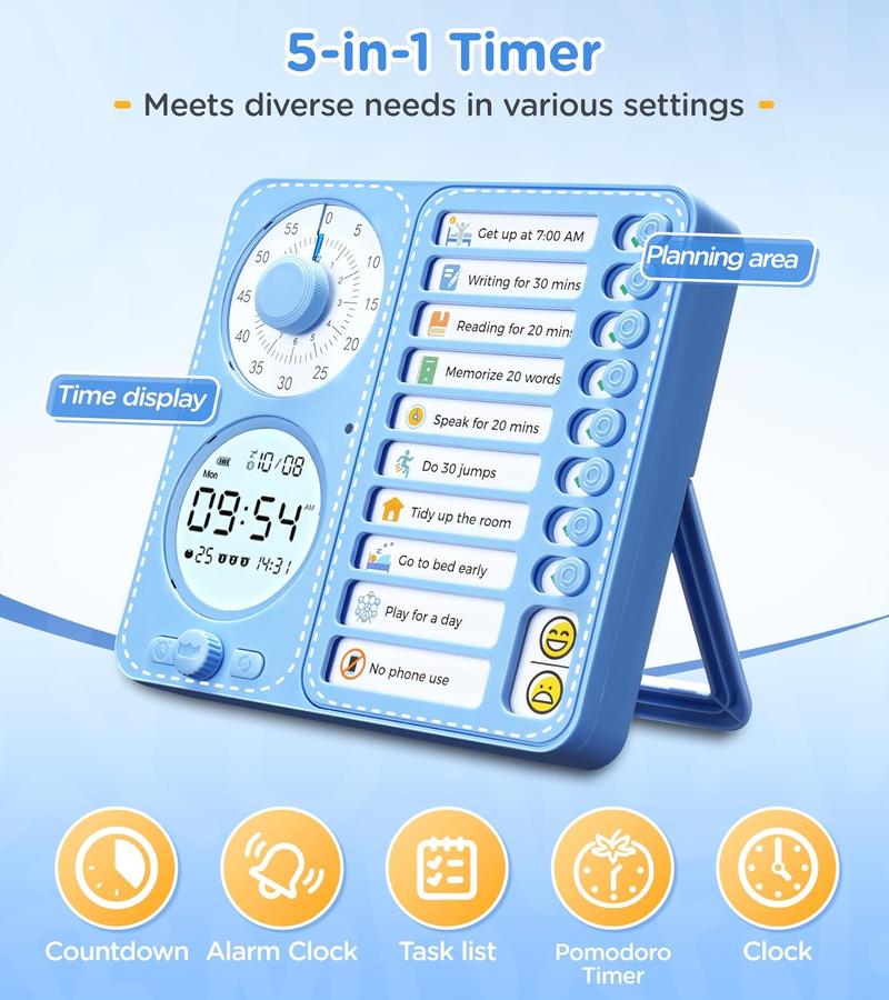 3-in-1 Visual Timer Task Timer with Chore Chart Board, ADHD Tool for Kids Adults Visual Schedule for Kids with Autism, Daily Checklist for Home, School, Classroom, Desk, Chore Chart