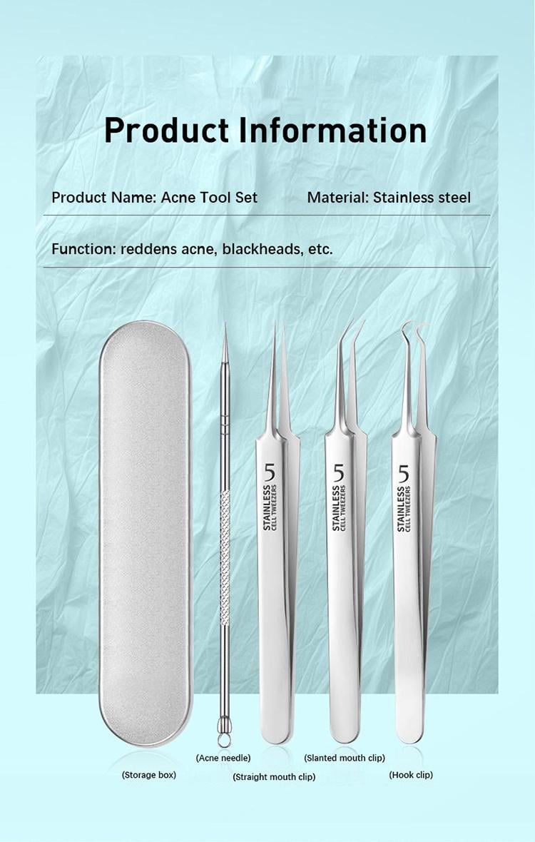 Product Introduction of Blackhead Remover Tools, 15 PCS Pimple Popper Tool Kit, Acne Blackhead Tools for Blemish, 410 Premium Professional Stainless Acne Pimple Extractor Tool with Metal Box 21