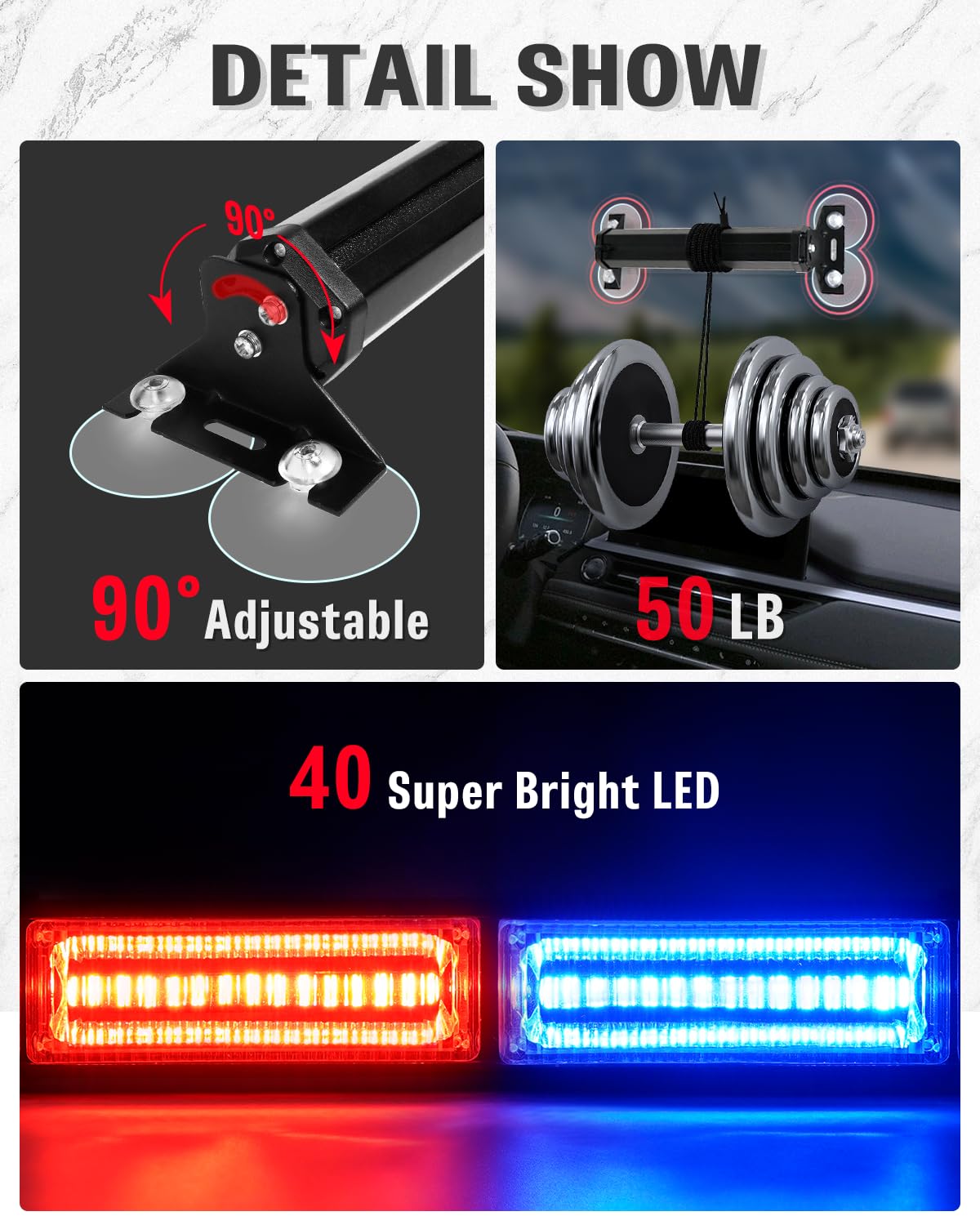 90 Degree Adjustable Bracket and 50 lbs Max Suction Cup Capacity