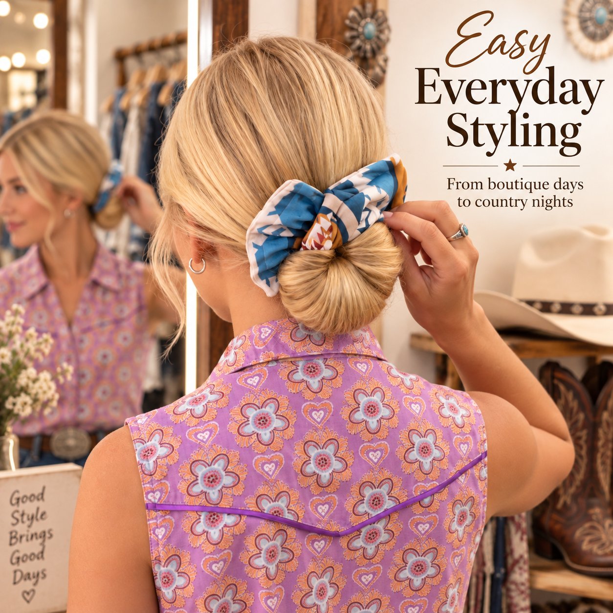 Western hair bow styling example