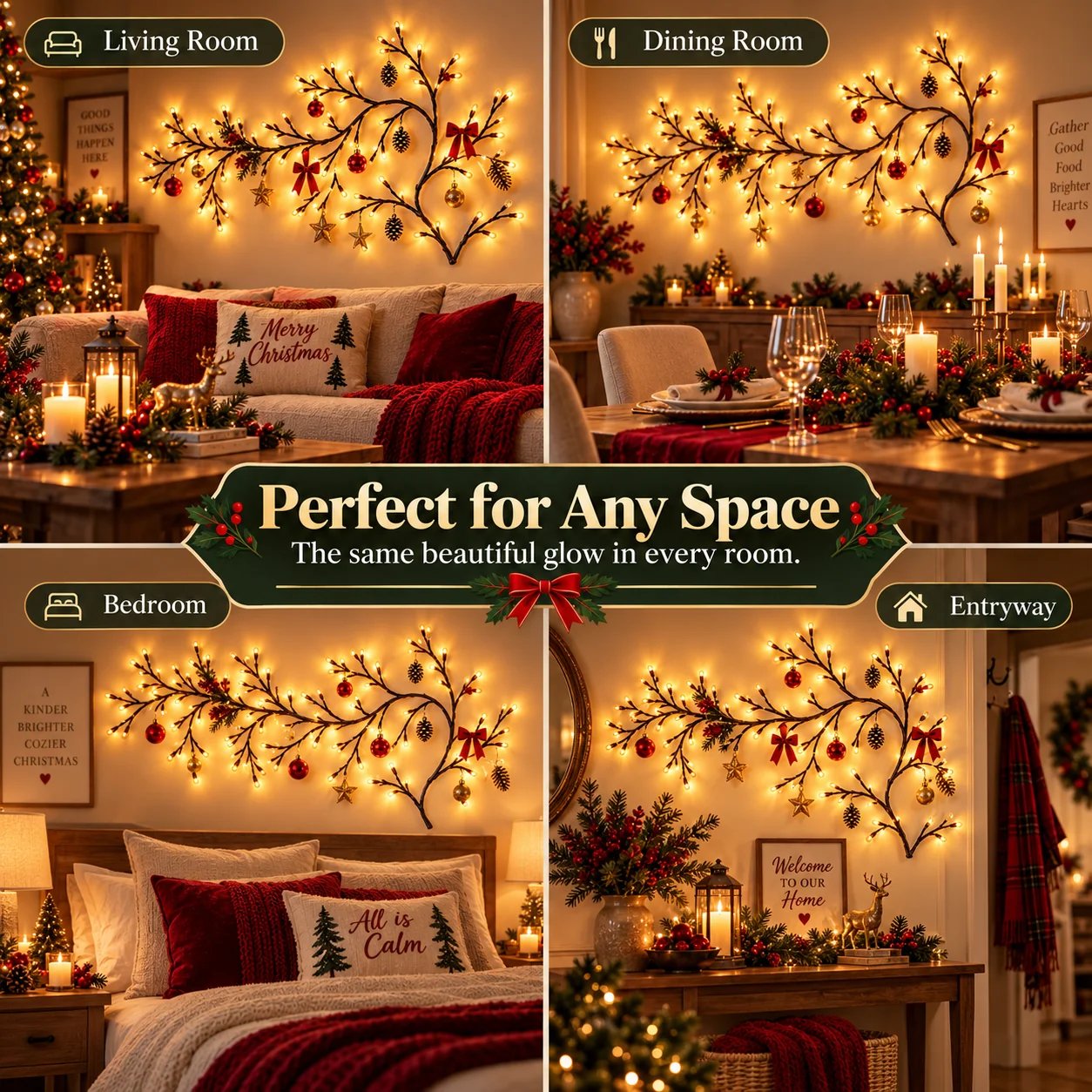 Christmas branch light day and night comparison