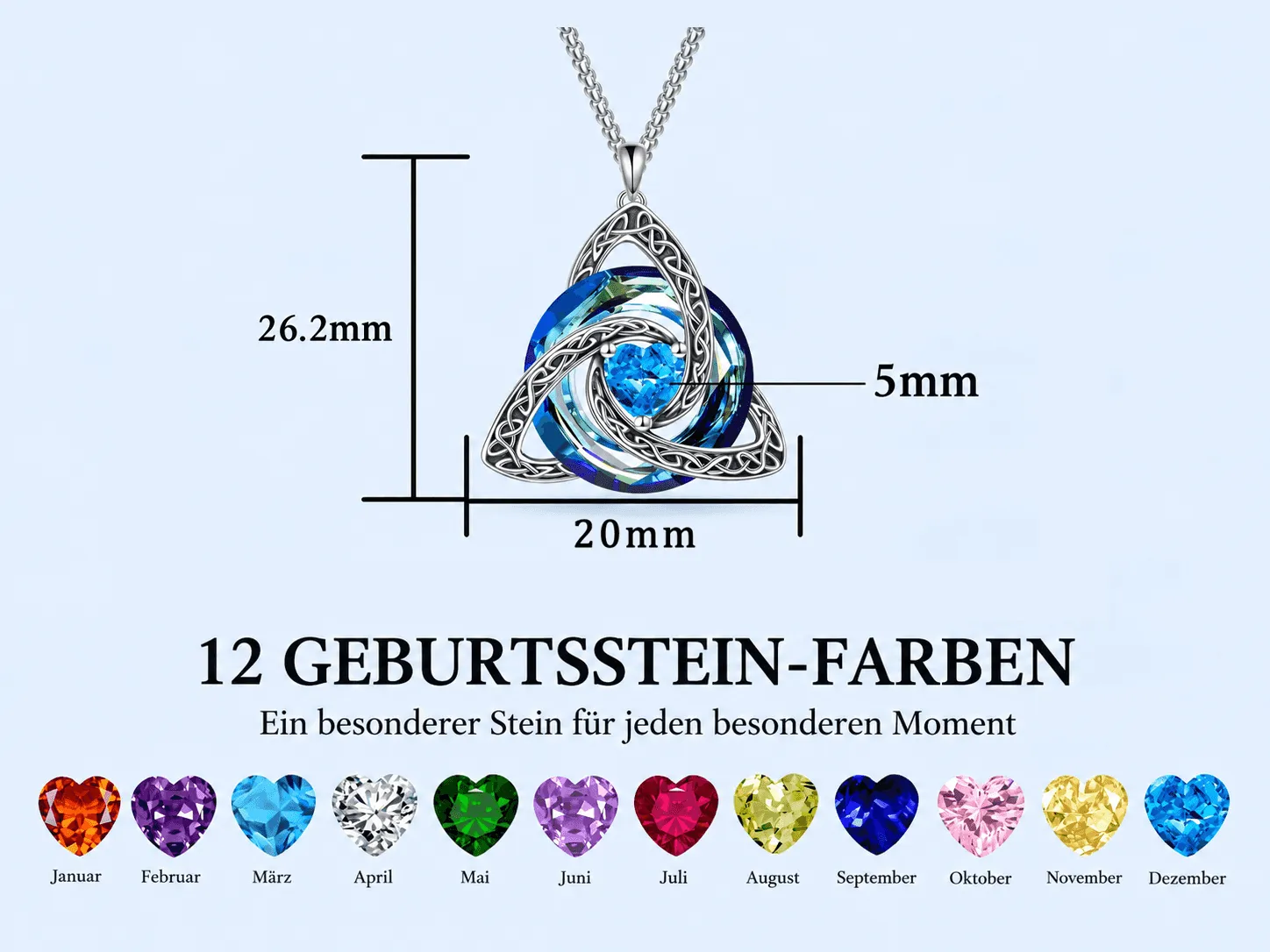 Celtic Trinity Knot birthstone necklace specifications