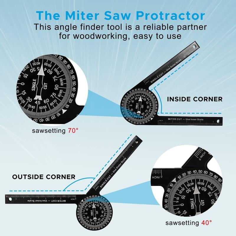 Aluminum Miter Saw Protractor | 7-Inch Rust Proof Angle Finder Featuring Precision Laser Engraved Scales Professional Miter Saw Protractor with Measuring Rulers for Angle Finder Carpentry, Crown Molding Tool & Baseboard building trade men dealsforyoudays