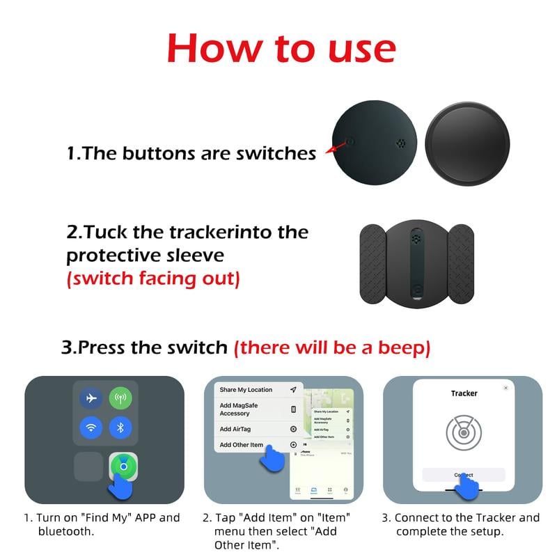 Product Introduction of GPS Tracker for Car,Mini Trackers Device with Weatherproof Magnetic Case-No Monthly Fee-Best Hidden GPS Trackers,Anti-lost Device,Works with Apple Find My (iOS Only) 1