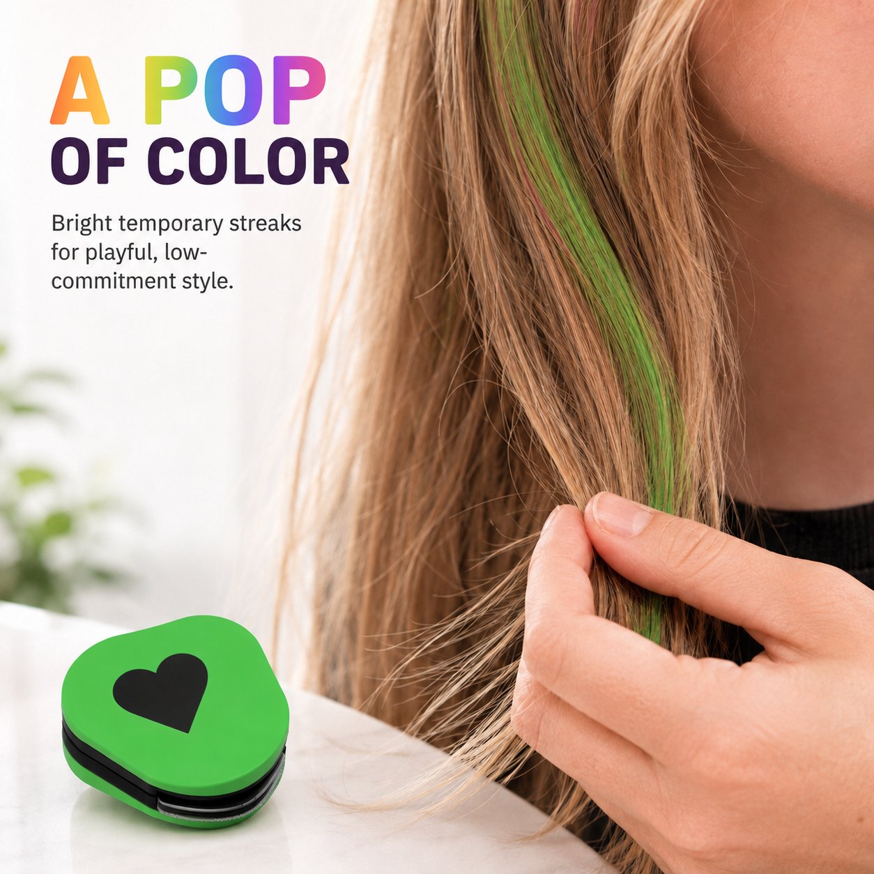 Parent applying temporary pink hair color to a small strand