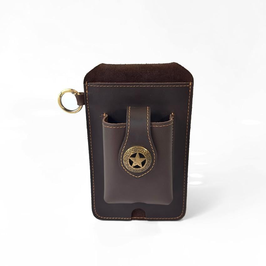 Vintage Cowhide Belt Waist Bag for Men - Multifunctional Phone & Card Holder with Keychain Genuine leather Belt Bag hiking waist bag Leather phone case with belt loops cell phone holster Keychain Holder bag  for Outdoor Hiking Travel bag hip